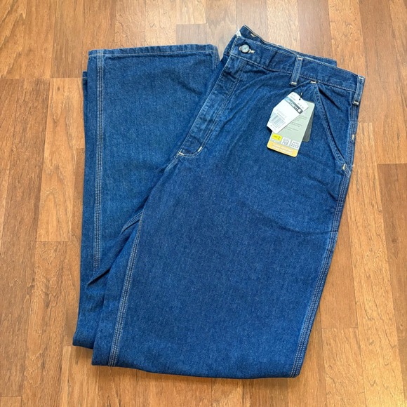 Carhartt Other - Carhartt FRB13 DNM Flame Resistant Denim Dungaree Mens 40x34 Blue Work Pants NWT